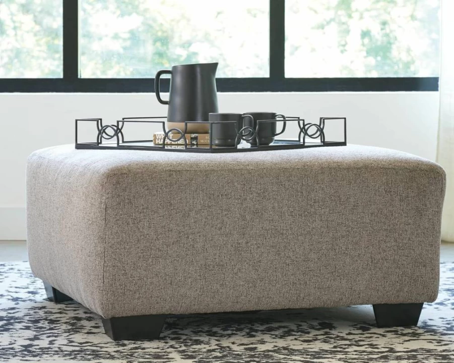 Signature Design by Ashley Ballinasloe Traditional Square Oversized Storage Ottoman in Beige Fabric for Living Room