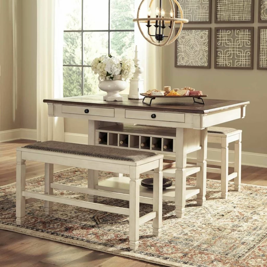 Signature Design by Ashley Tyler Creek 36" Farmhouse Counter Height Dining Table with Wine Rack in Almost Black Finish