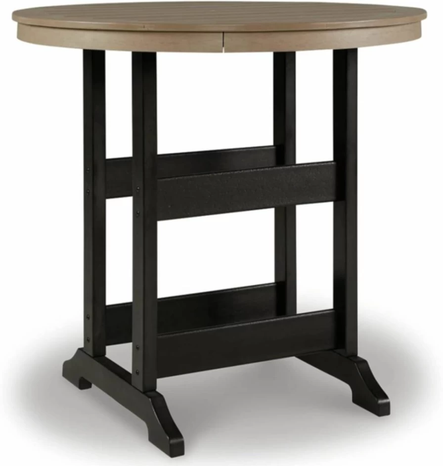 Signature Design by Ashley Fairen Trail Modern Round Bar Table with Umbrella Hole - 36 Inch Counter Height Table for Outdoor & Indoor Use - Black & Brown Finish