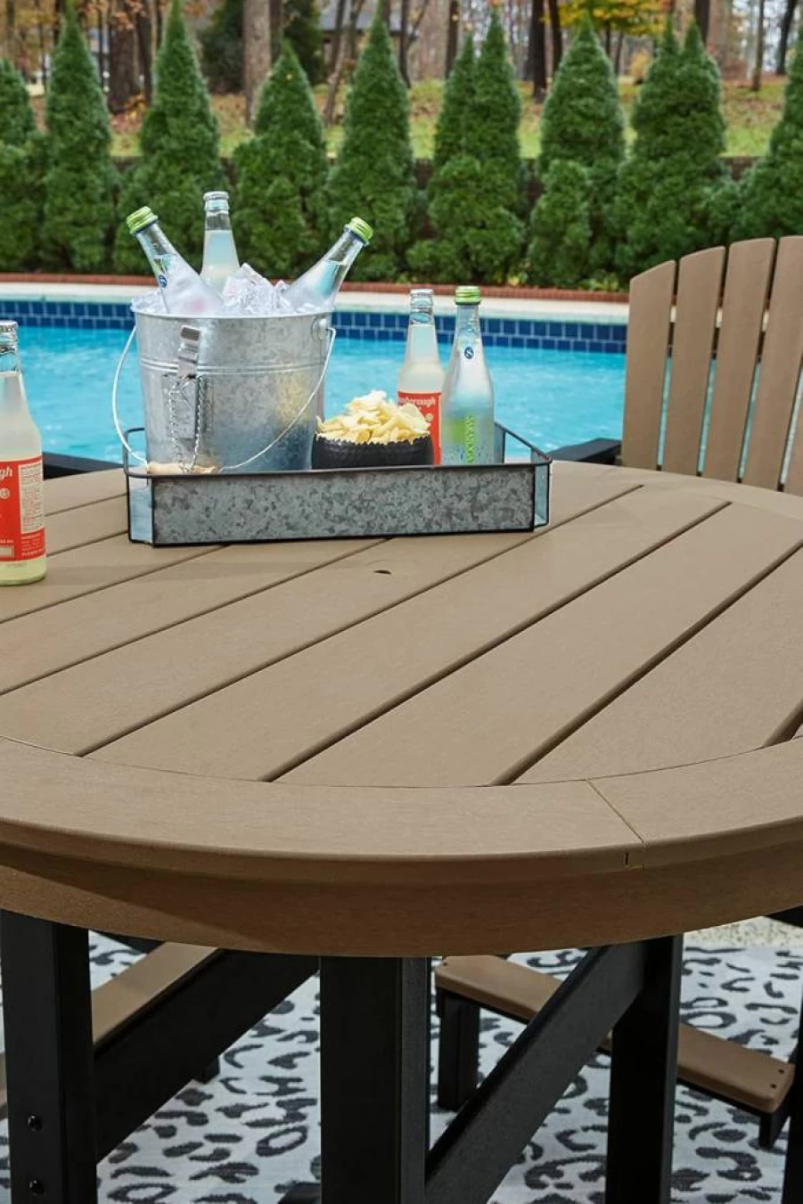 Signature Design by Ashley Fairen Trail Modern Round Bar Table with Umbrella Hole - 36 Inch Counter Height Table for Outdoor & Indoor Use - Black & Brown Finish