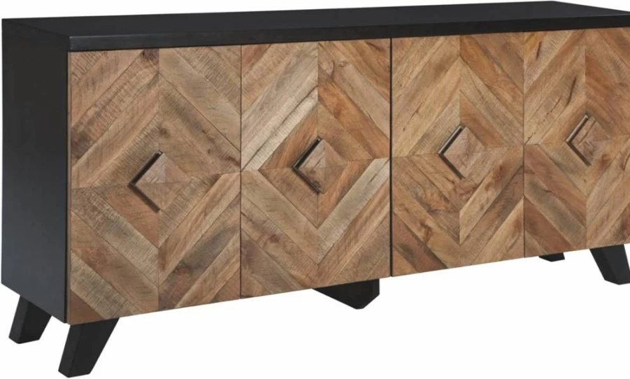 Signature Design by Ashley Robin Ridge Modern Wood TV Stand & Accent Cabinet - Brown & Black Finish for Living Room Storage
