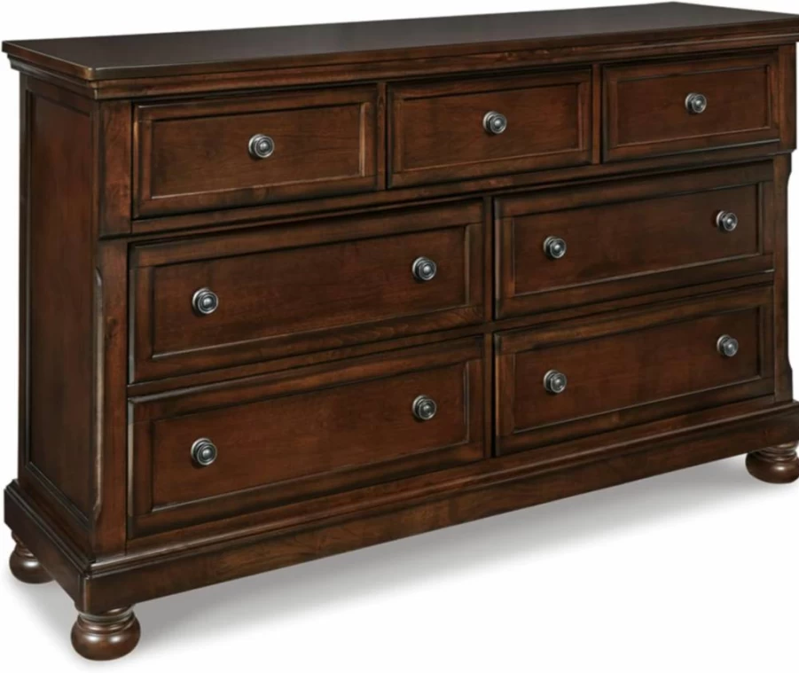 Signature Design by Ashley Porter 7-Drawer Traditional Dresser in Dark Brown - Solid Wood Chest of Drawers for Bedroom Storage