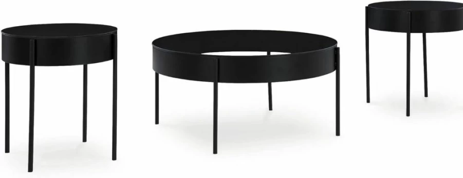 Signature Design by Ashley Ardoline Modern 3-Piece Black Glass Top Dining Table Set with 4 Metal Legs