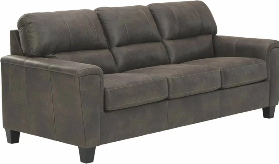 Signature Design by Ashley Navi Modern Gray Faux Leather Sofa - Contemporary Living Room Furniture