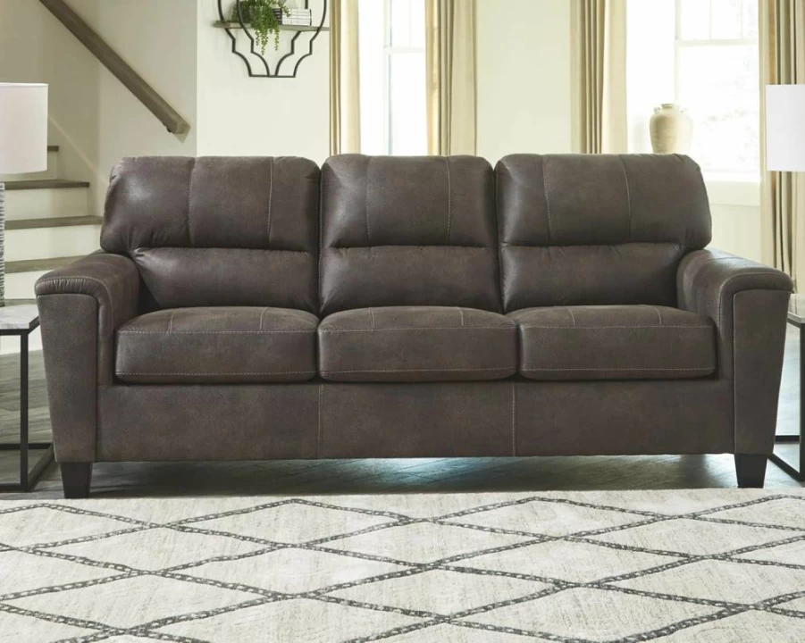 Signature Design by Ashley Navi Modern Gray Faux Leather Sofa - Contemporary Living Room Furniture