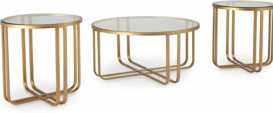 Signature Design by Ashley Milloton Industrial Glass-Top Coffee Table Set of 3 with Metallic Finish - Durable Modern Living Room Furniture