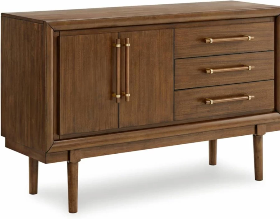 Signature Design by Ashley Lyncott Light Brown Contemporary 2-Door Dining Server with Fixed Shelf & Felt-Lined Drawers