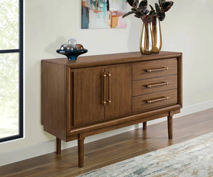 Signature Design by Ashley Lyncott Light Brown Contemporary 2-Door Dining Server with Fixed Shelf & Felt-Lined Drawers