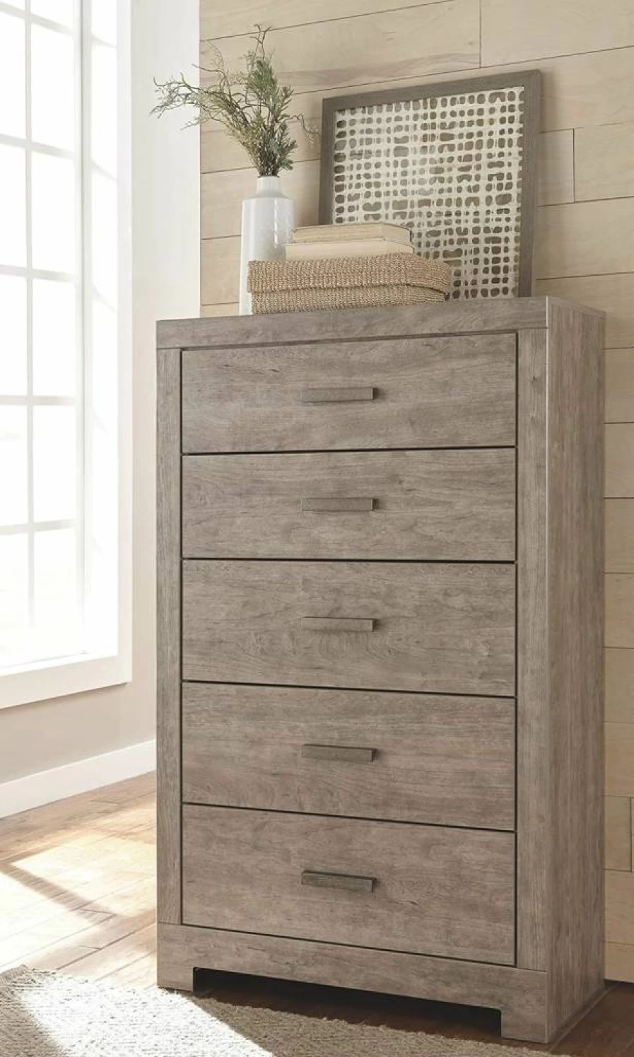 Signature Design by Ashley Culverbach 5-Drawer Dresser, Modern Grayish Brown Chest of Drawers