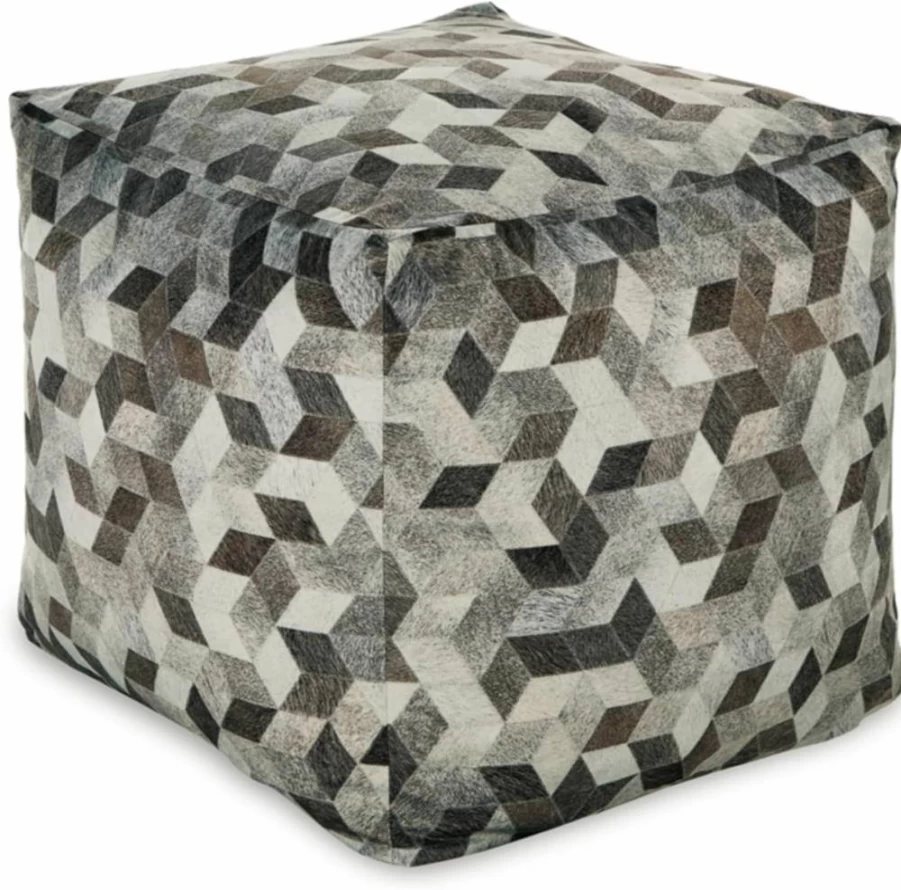 Signature Design by Ashley Albermarle 18" Geometric Pattern Pouf Ottoman in Gray & Dark Brown - Casual Living Room Footrest