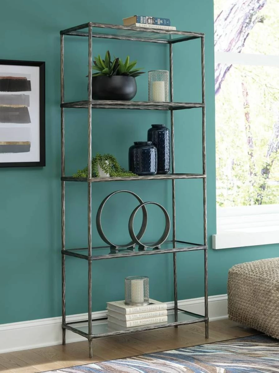 Signature Design by Ashley Ryandale Modern Bookcase - Antique Pewter Finish, Stylish Home Office Shelf