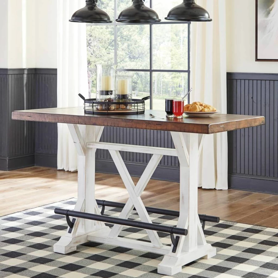 Signature Design by Ashley Valebeck Farmhouse Dining Table - Extendable White & Brown Rectangular Table, Seats 8