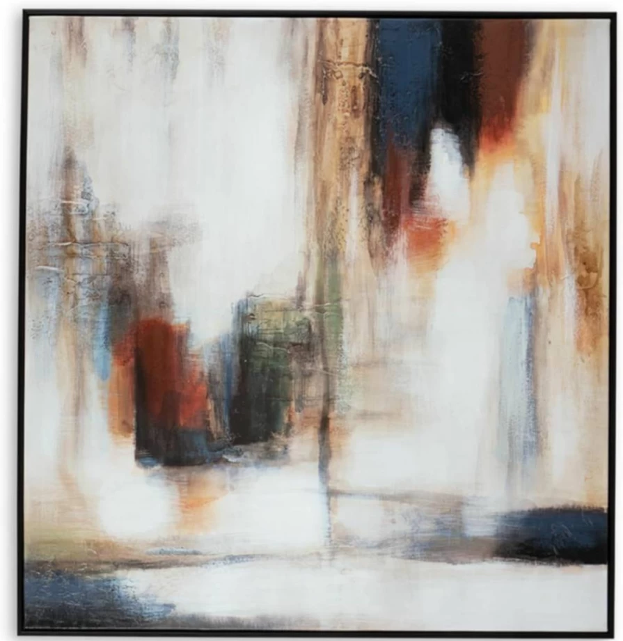 Signature Design by Ashley Pigeonford Modern Abstract Framed Canvas Wall Art - Blue & Beige Gallery Wrapped Home Decor