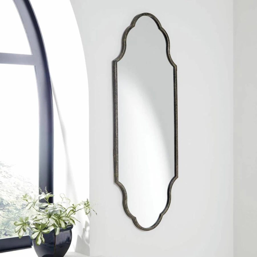 Signature Design by Ashley 43.7" Antique Gold Keyhole Accent Mirror - Casual False Design Wall Decor