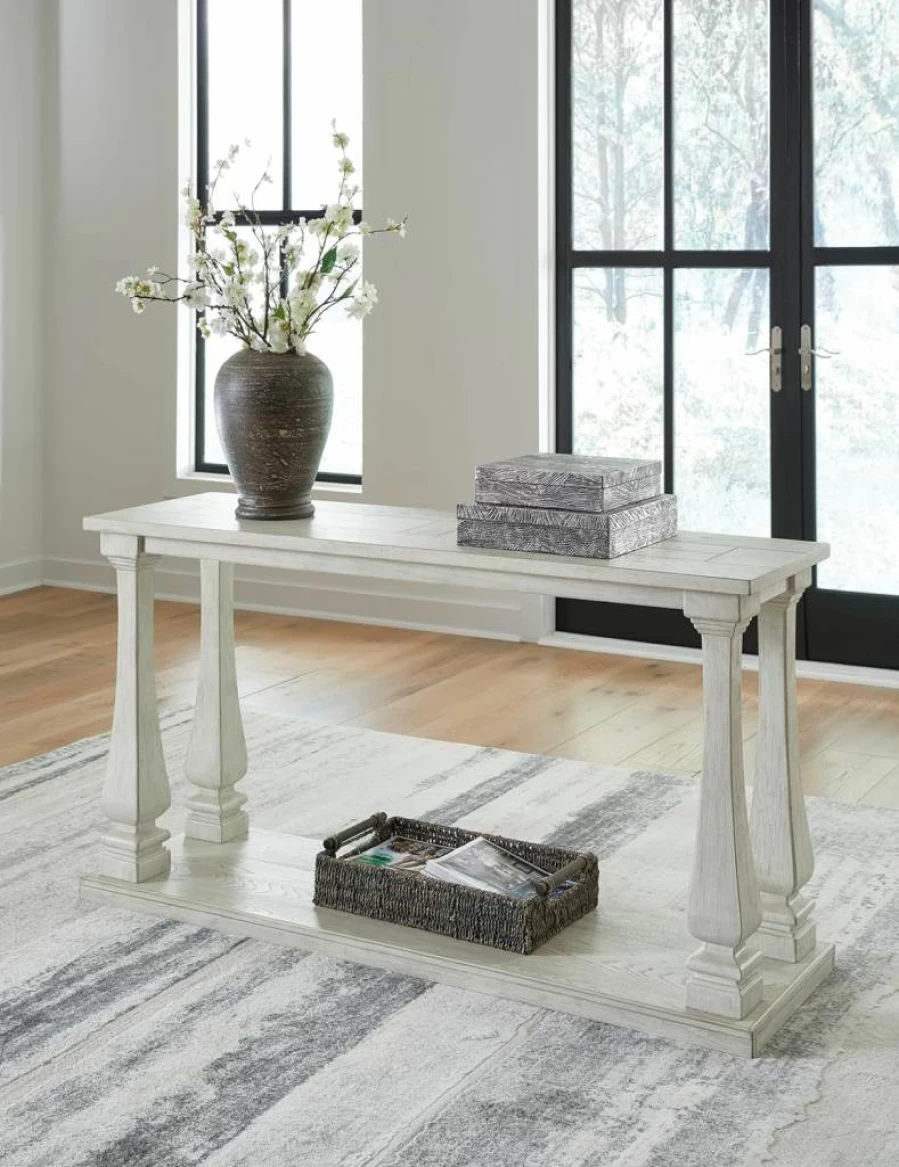 Signature Design by Ashley Arlendyne White Sofa Table with Open Lower Shelf - Classic Console Table for Living Room