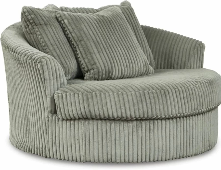 Signature Design by Ashley Lindyn Oversized Swivel Accent Chair - White Tufted Upholstered Oval Transitional Living Room Chair