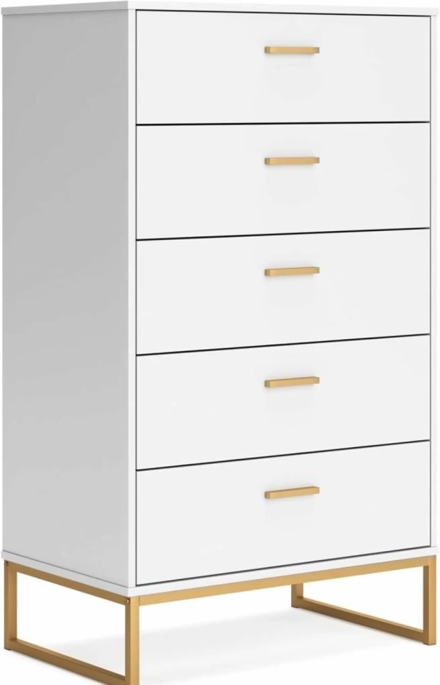 Signature Design by Ashley Deanlow Mid-Century Modern 5-Drawer Wide Chest with Safety Stop - Light Brown & Black Dresser for Bedroom