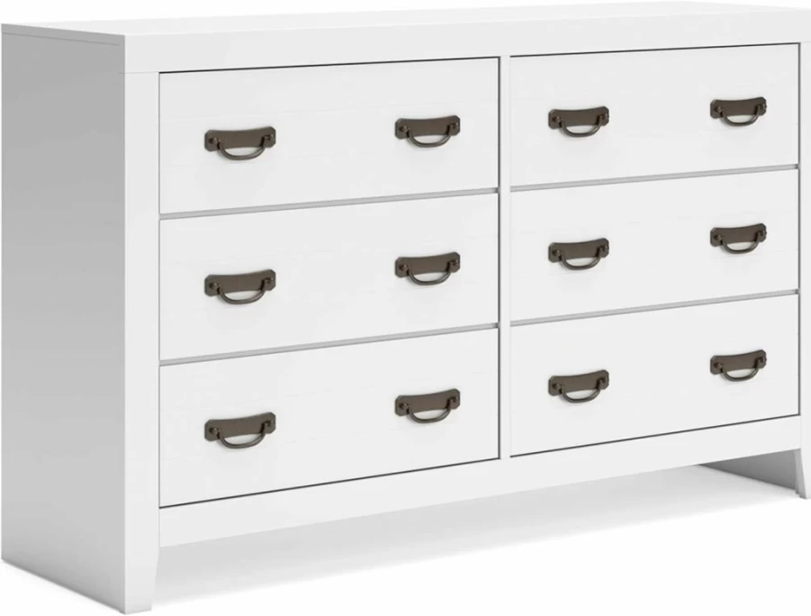 Signature Design by Ashley Binterglen 6-Drawer Coastal Bedroom Dresser with Safety Stop, White Finish
