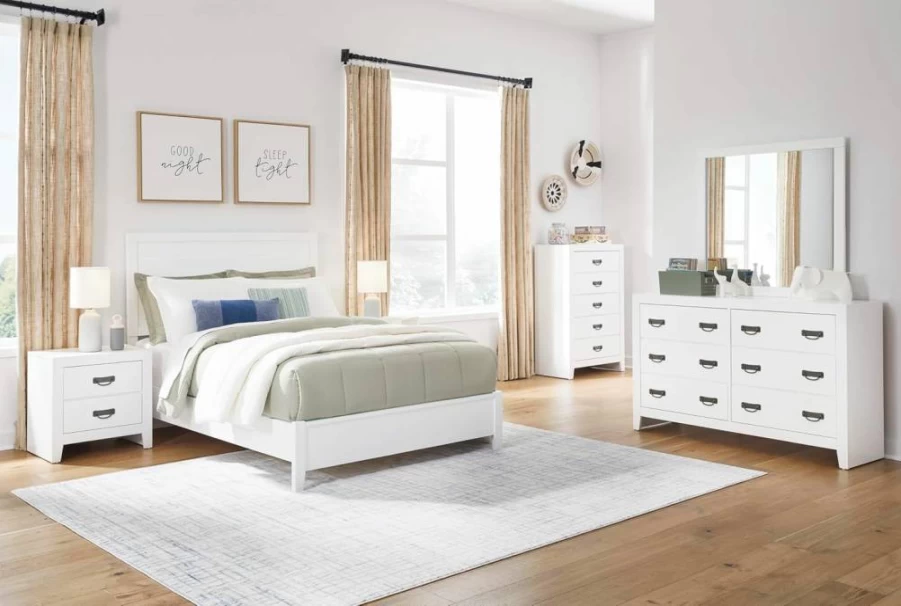 Signature Design by Ashley Binterglen 6-Drawer Coastal Bedroom Dresser with Safety Stop, White Finish