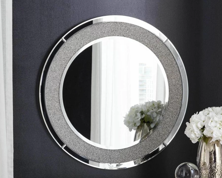 Signature Design by Ashley Kingsleigh Glam Silver Mirror with Beaded Crystal Accent for Elegant Home Decor