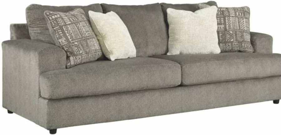 Signature Design by Ashley Soletren Queen Sleeper Sofa with Chenille Upholstery & 4 Accent Pillows, Contemporary Off-White Convertible Couch