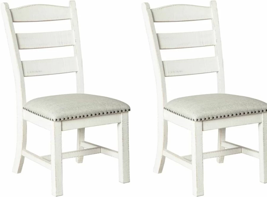 Signature Design by Ashley Valebeck Farmhouse Dining Chairs, Set of 2, Whitewashed Finish, Cushioned Seats