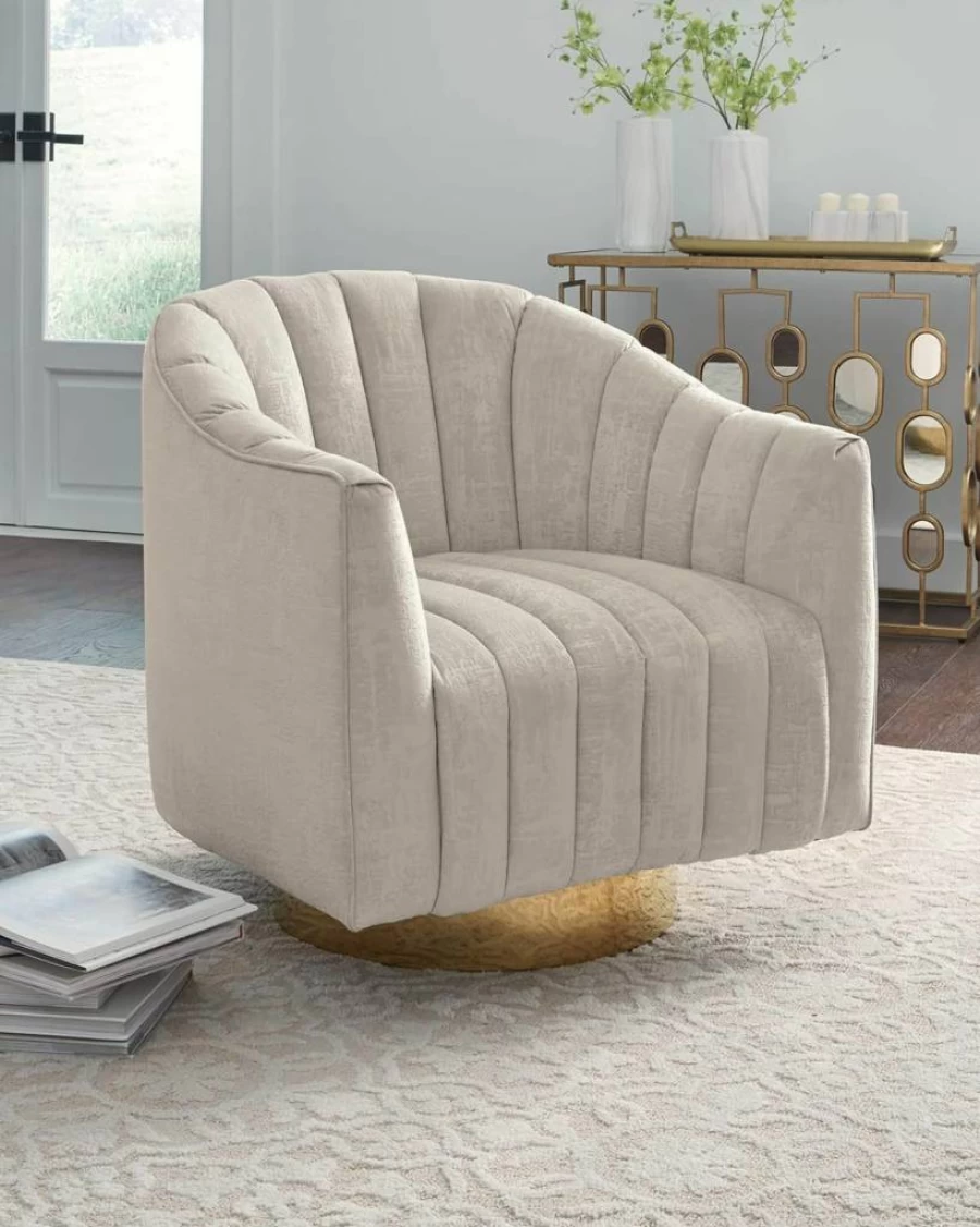 Signature Design by Ashley Penzlin Beige Swivel Accent Chair - Modern Living Room Rotating Chair