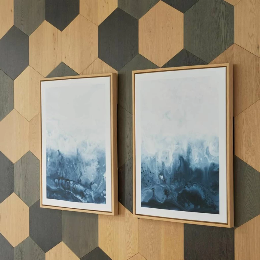 Signature Design by Ashley Holport Modern Abstract Framed Wall Art Set of 2, Blue and White Canvas Prints, Contemporary Home Decor