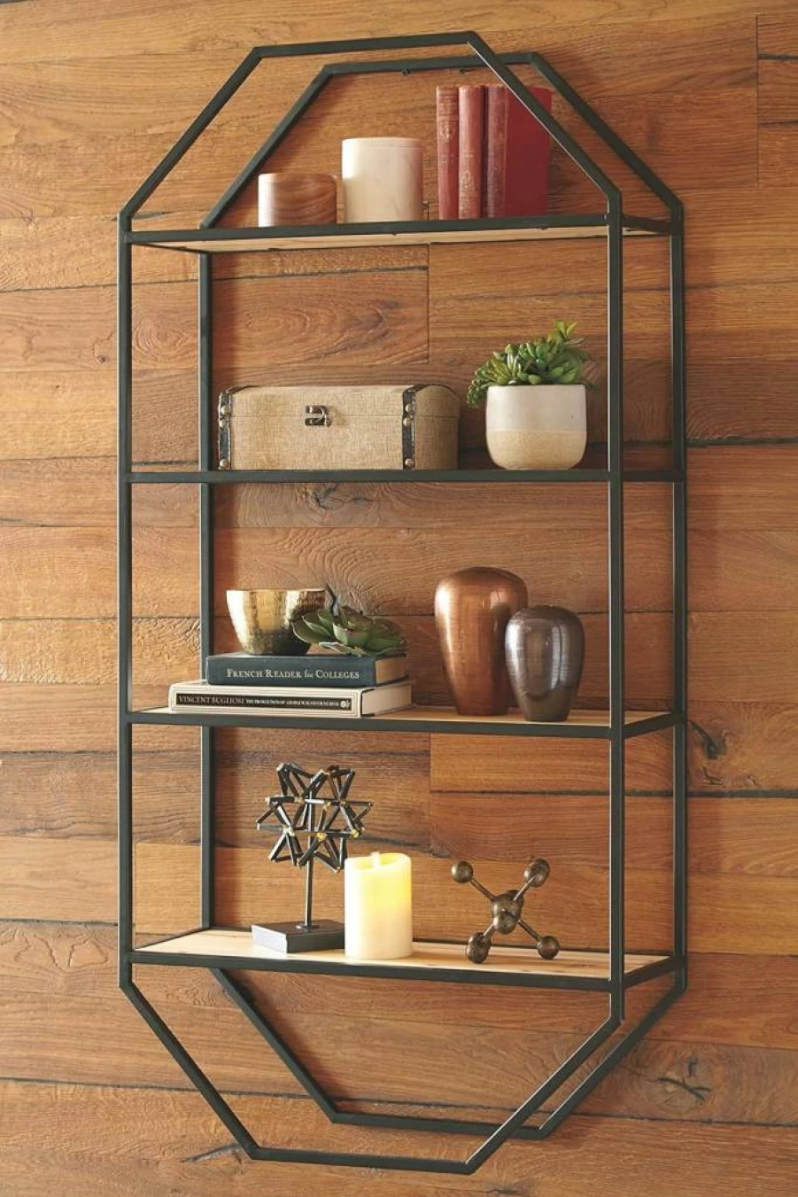 Signature Design by Ashley Elea 48" Modern Wall Shelf - Minimalist Black & Natural Wood Floating Shelves for Multi-Purpose Storage