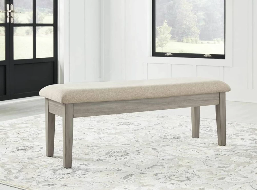 Signature Design by Ashley Parellen Beige Upholstered Storage Dining Bench with Comfortable Seating