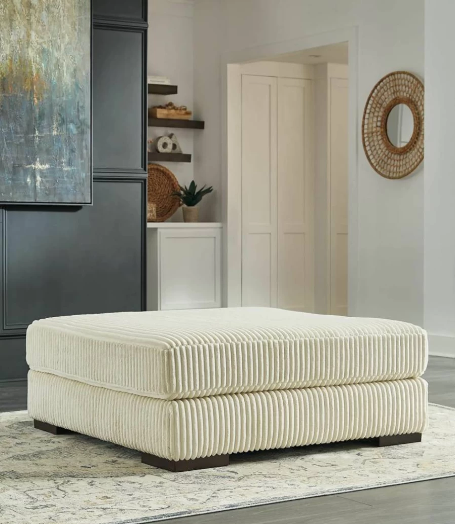 Signature Design by Ashley Lindyn Contemporary White Square Tufted Oversized Accent Ottoman - Upholstered Storage Bench