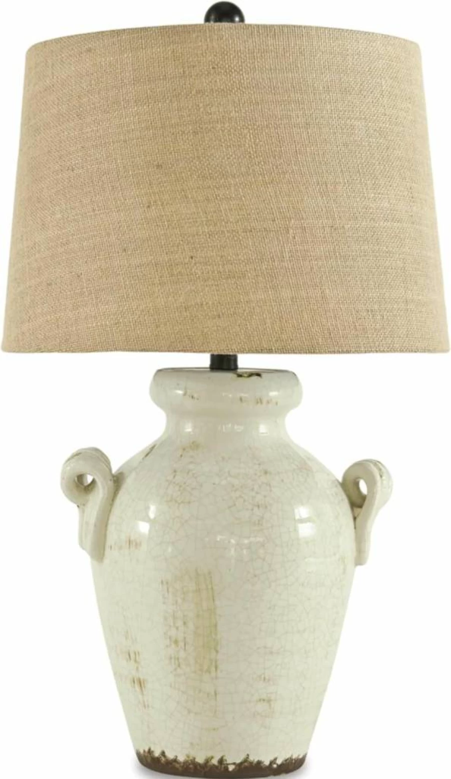 Signature Design by Ashley Emelda 27" Farmhouse Ceramic Table Lamp - Cream Glaze Crackle Finish, Rustic Home Decor Lighting