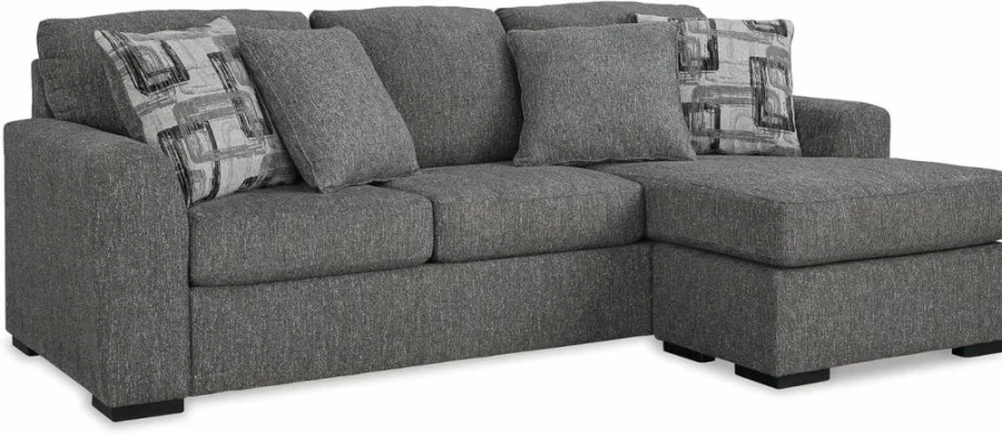 Signature Design by Ashley Gardiner Right Hand Facing Sofa Chaise with Accent Pillows, Gray Modern Casual Living Room Sectional