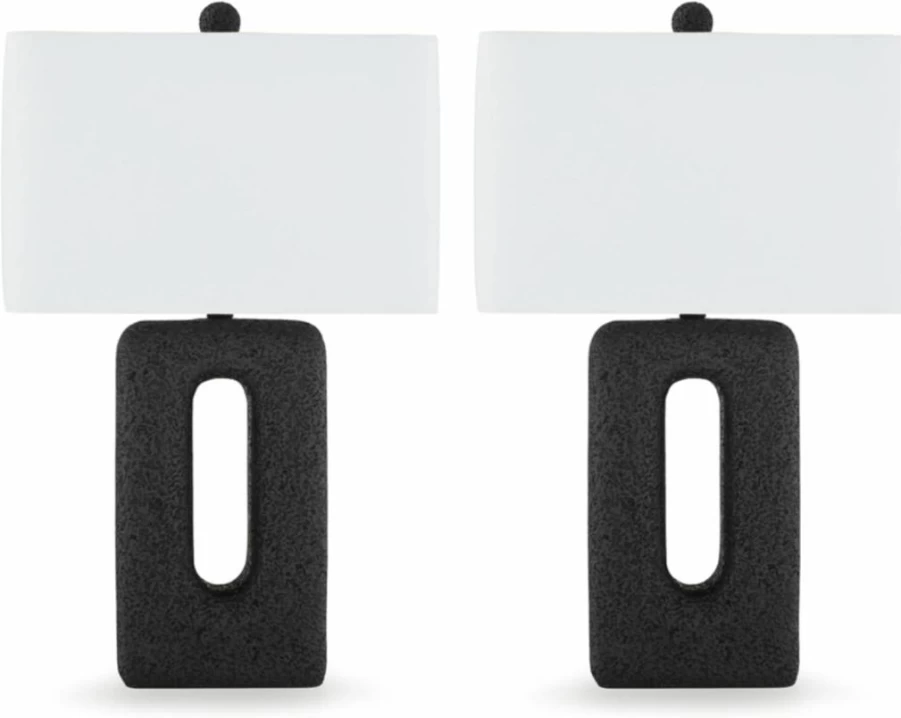 Signature Design by Ashley Black Contemporary Polyresin Table Lamp Set of 2 with 3-Way Switch and Textured Finish