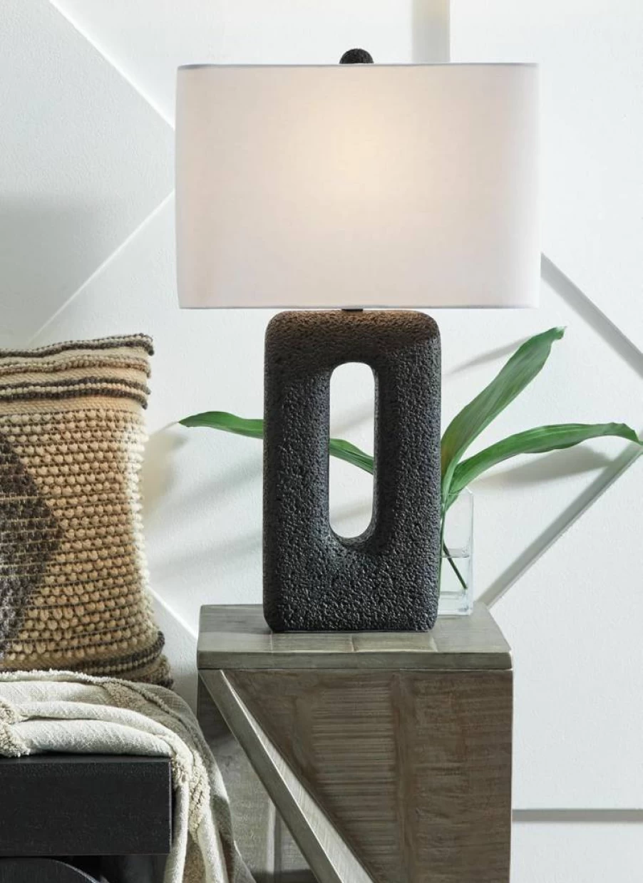 Signature Design by Ashley Black Contemporary Polyresin Table Lamp Set of 2 with 3-Way Switch and Textured Finish