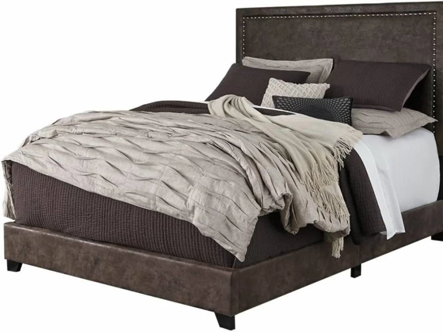 Signature Design by Ashley Dolante Queen Platform Bed in Brown Faux Leather Upholstery - Contemporary Style