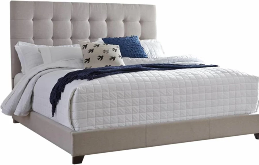 Signature Design by Ashley Dolante Queen Upholstered Tufted Bed Frame in Beige - Luxe Fabric Headboard - Modern Bedroom Furniture