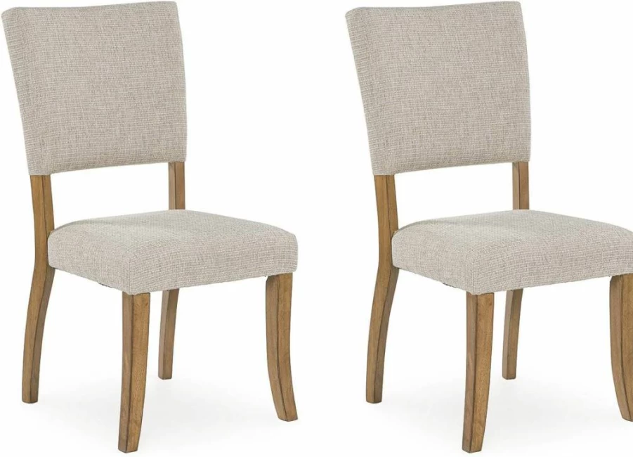Signature Design by Ashley Rybergston Dining Chairs Set of 2 - Beige & Light Brown Stain-Resistant Upholstered Solid Wood Casual Kitchen Chairs