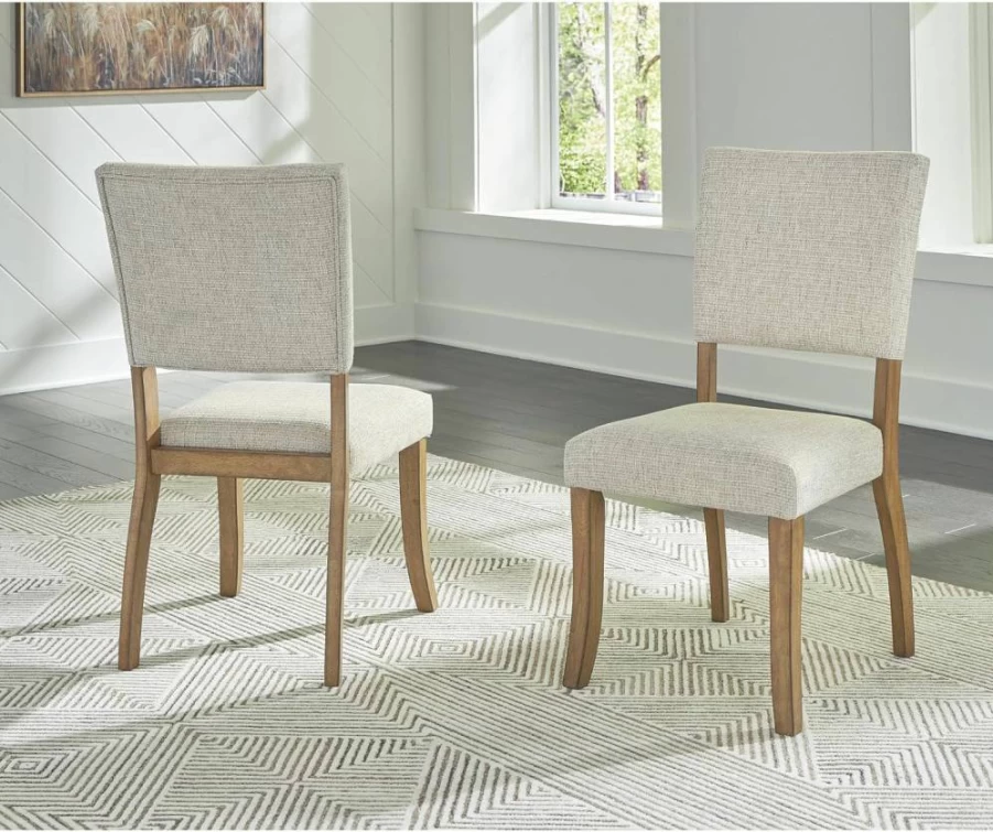 Signature Design by Ashley Rybergston Dining Chairs Set of 2 - Beige & Light Brown Stain-Resistant Upholstered Solid Wood Casual Kitchen Chairs
