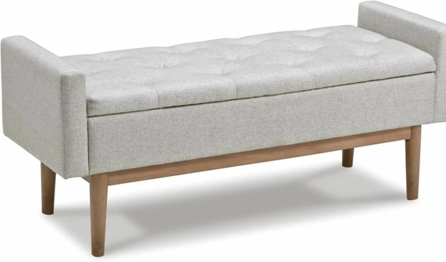 Signature Design by Ashley Briarson Tufted Upholstered Storage Bench in Beige & Brown - Accent Furniture for Living Room
