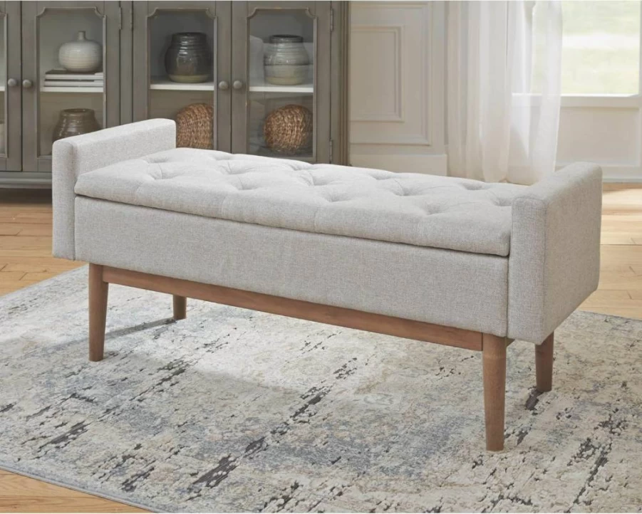 Signature Design by Ashley Briarson Tufted Upholstered Storage Bench in Beige & Brown - Accent Furniture for Living Room