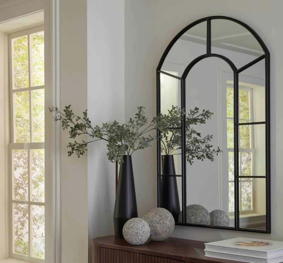 Signature Design by Ashley Evengton Modern Black Metal Wall Mirror - Arched Accent Mirror for Home Decor