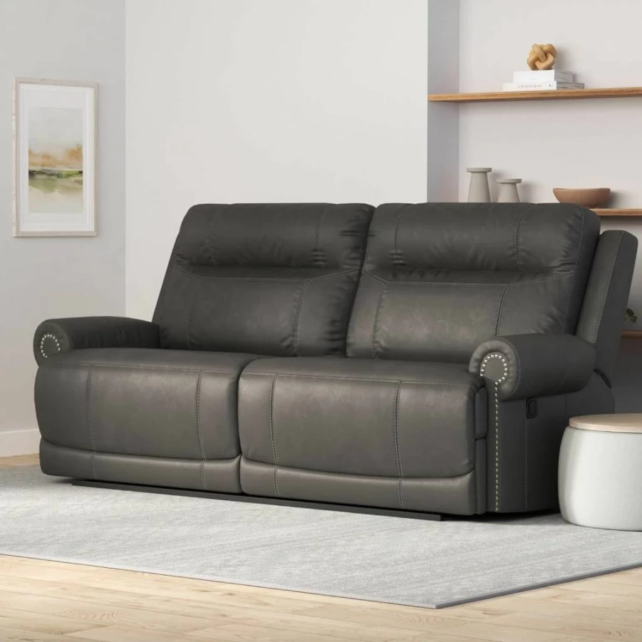 Signature Design by Ashley Austere Modern Faux Leather Recliner Loveseat in Brown – Contemporary 2-Seater Sofa