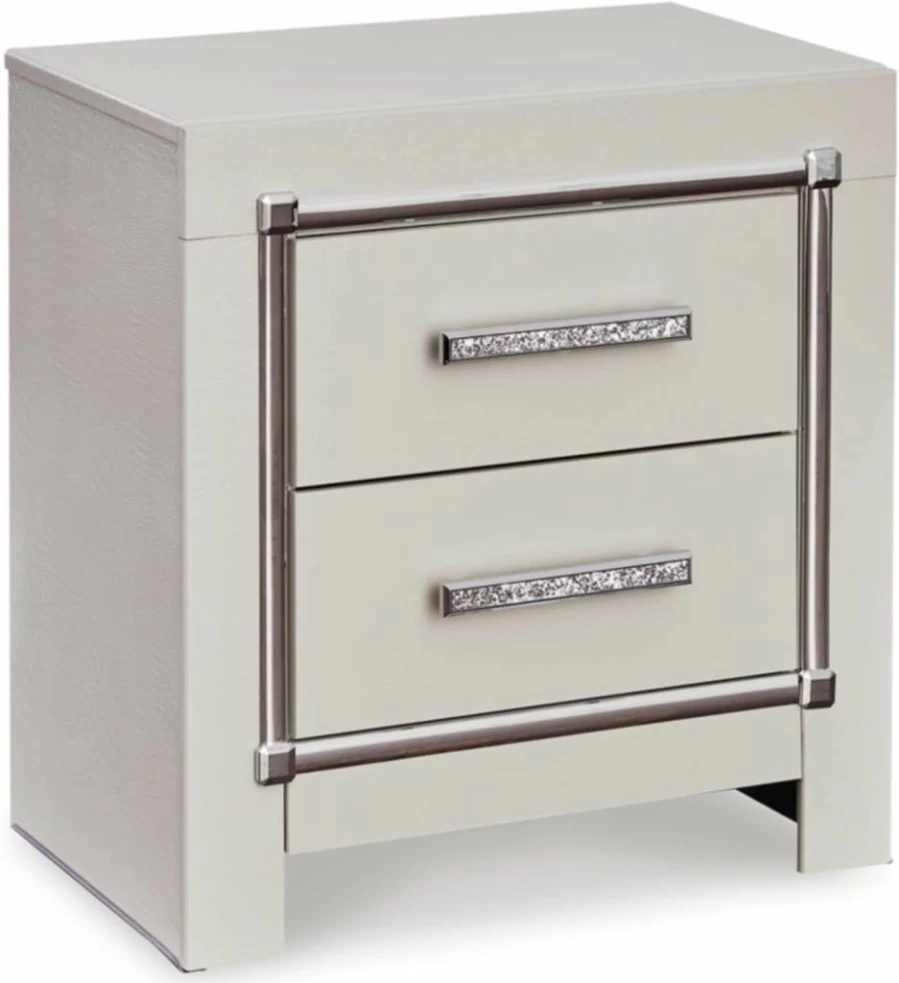 Signature Design by Ashley Zyniden Glam Nightstand - 2-Drawer Bedside Table with Wireless Charging, USB Ports, Beige & Chrome Finish, 24.45" Height