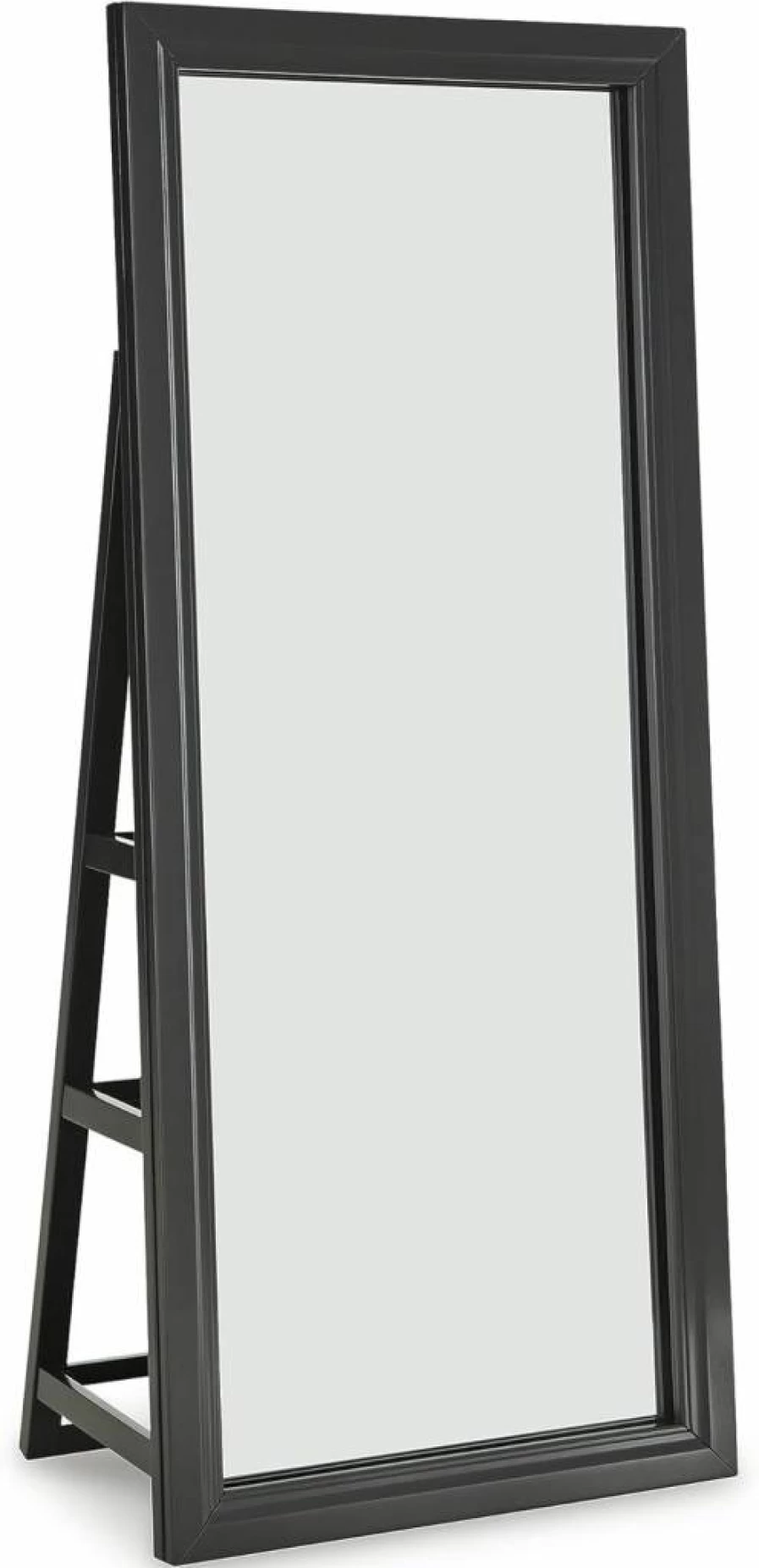 Signature Design by Ashley Evesen Modern LED Floor Mirror with 3 Shelves - Black Full-Length Standing Mirror for Home Decor