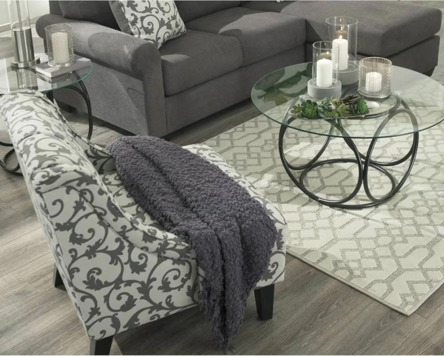 Signature Design by Ashley Coulee Cream 8'x10' Medium Pile Rug with Linked Chain Pattern, Casual Modern Decor