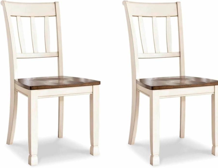 Signature Design by Ashley Whitewing Dining Chair - Cottage White & Brown Finish, Modern Farmhouse Style