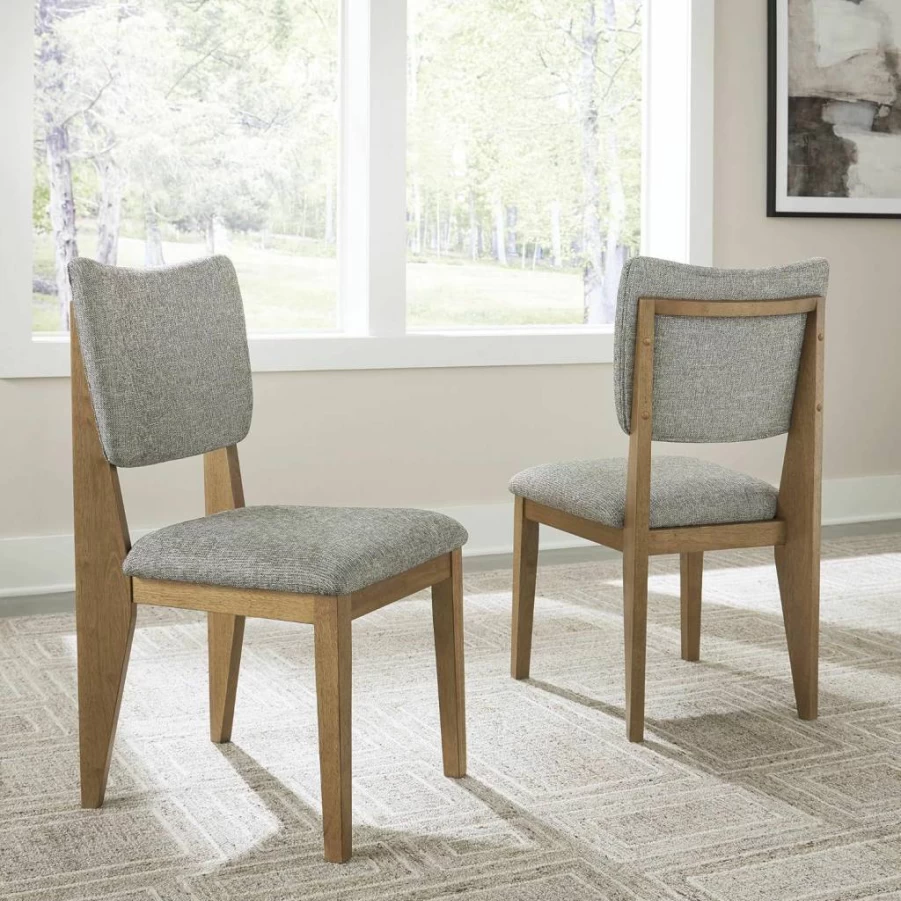 Signature Design by Ashley Sherbana 2-Piece Light Gray & Light Brown Armless Dining Chair Set - Stain-Resistant Upholstered Solid Wood Legs