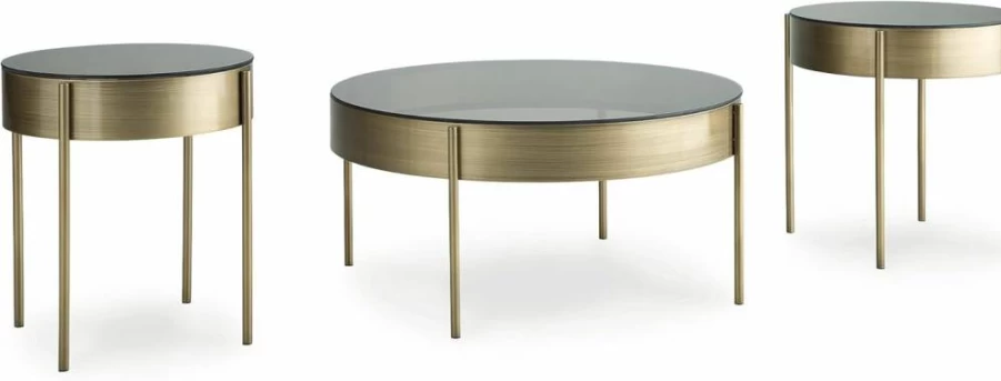Signature Design by Ashley Jettaya Modern 3-Piece Glass Top Dining Table Set with Metal Legs, Tempered Glass, Metallic Finish