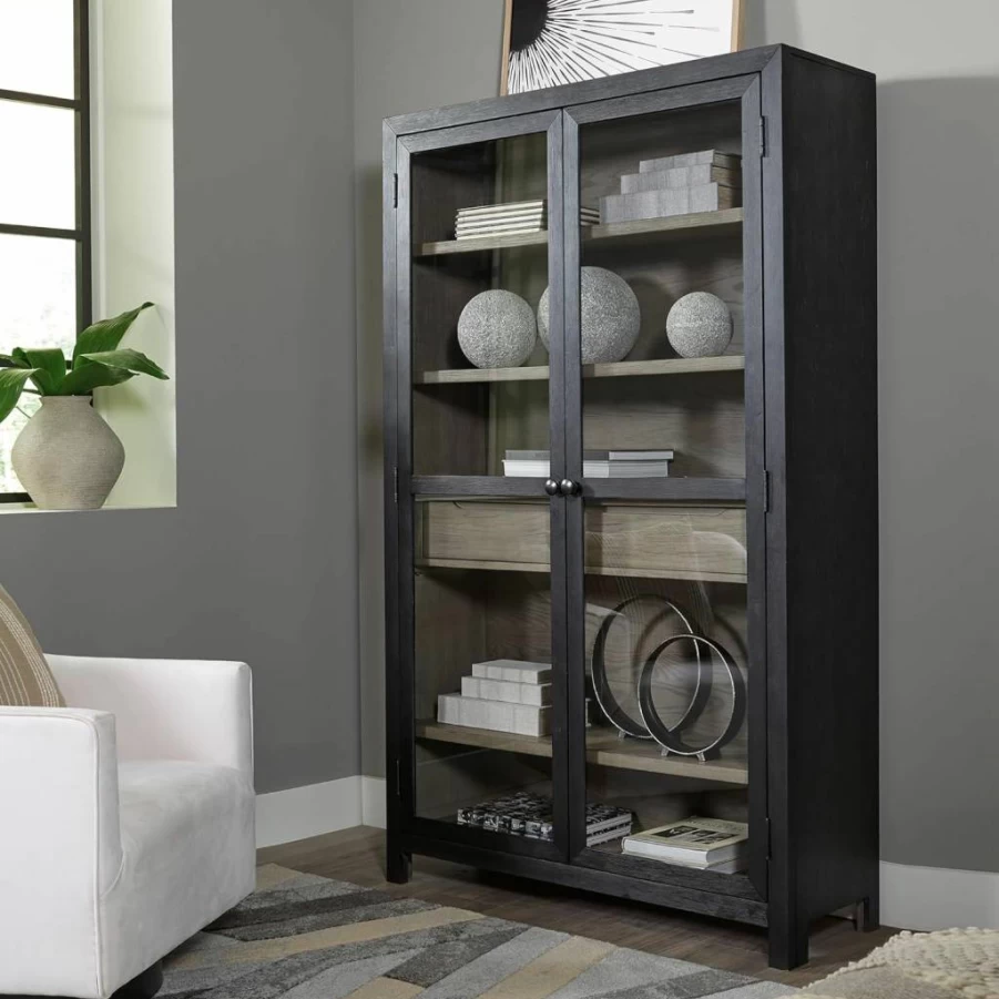 Signature Design by Ashley Lenston Black & Gray Transitional Accent Cabinet - Stylish Storage Furniture for Living Room